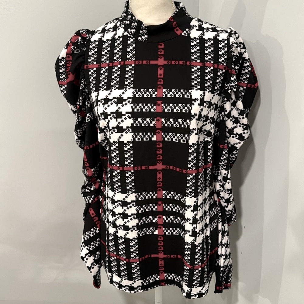 Black Red and White Blouse